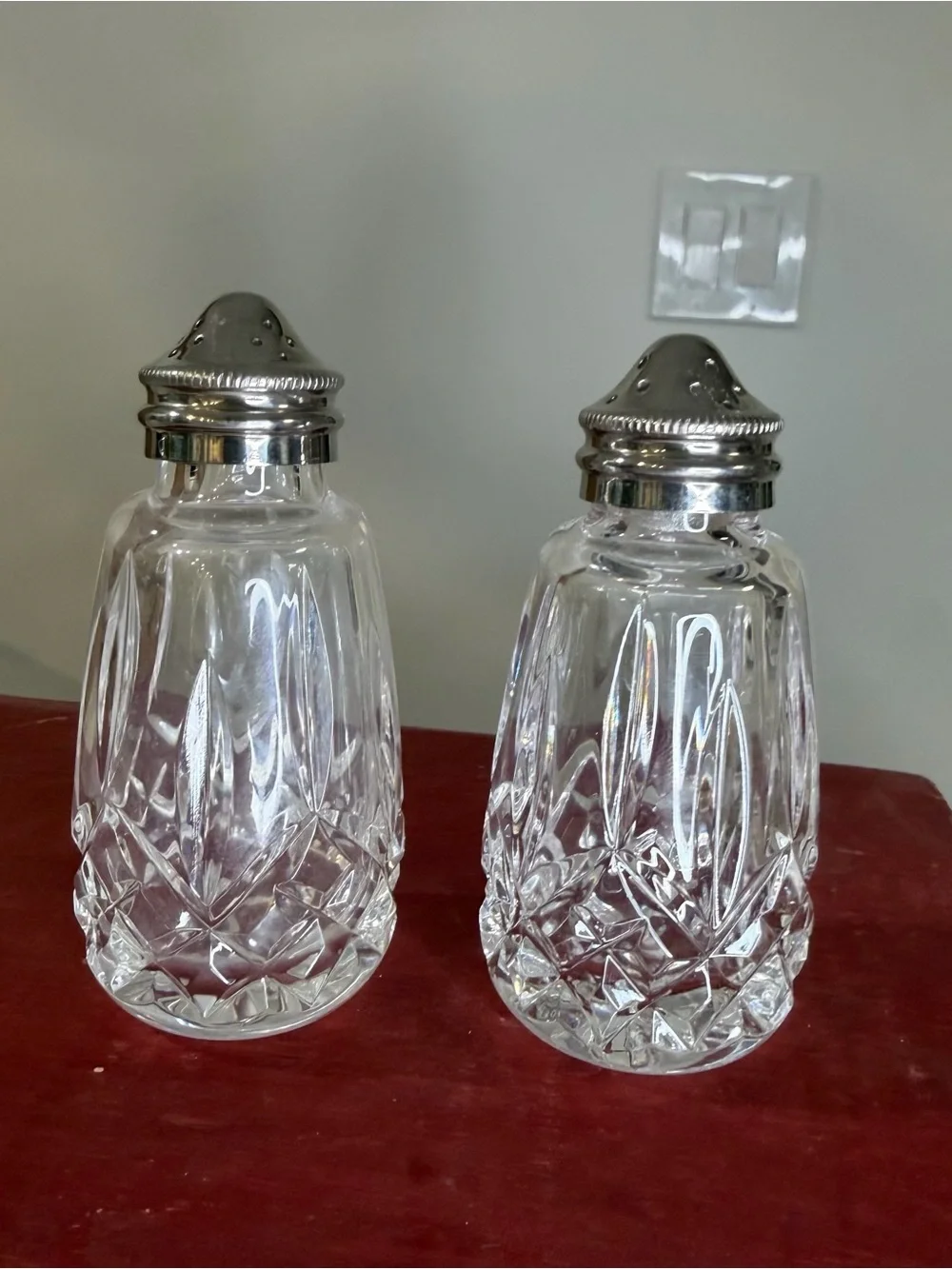 Waterford Lismore Clear Crystal Salt and Pepper Shakers with Silver Tops